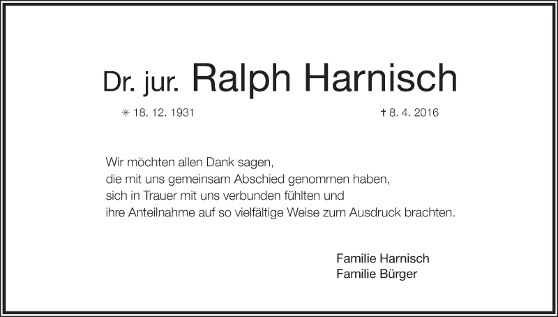 Traueranzeige von Ralph Harnisch von WESER-KURIER