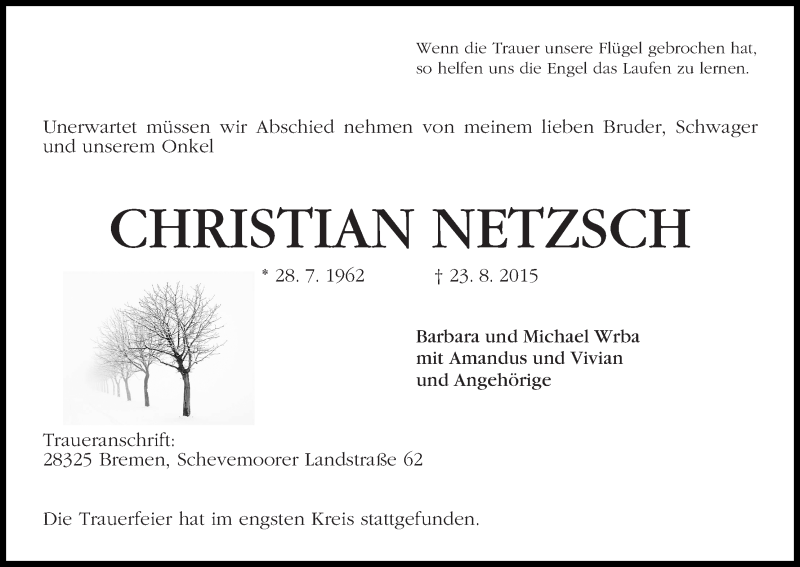 Traueranzeige von Christian Netzsch von WESER-KURIER
