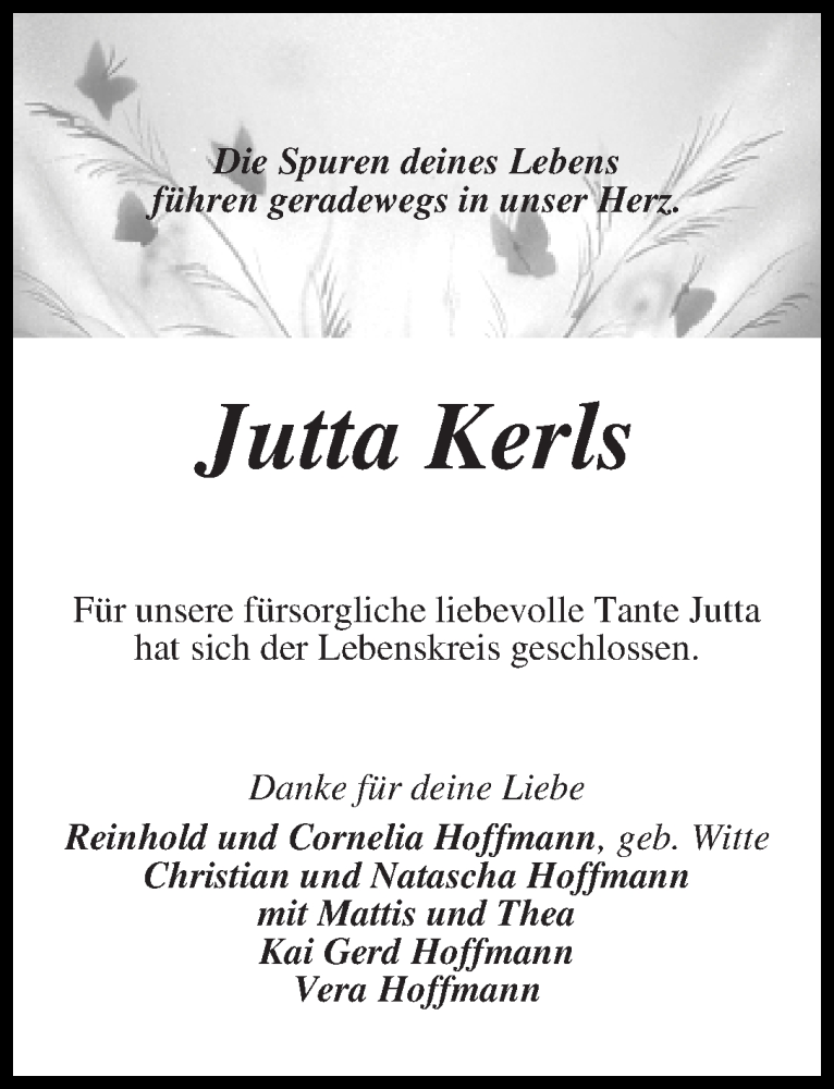 Traueranzeige von Jutta Kerls von WESER-KURIER