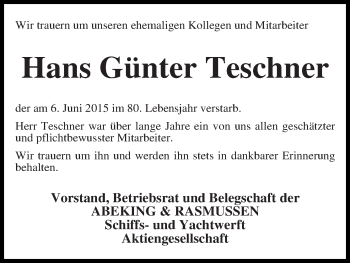 Traueranzeige von Hans Günter Teschner