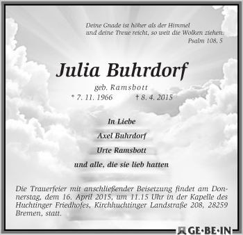 Traueranzeige von Julia Buhrdorf
