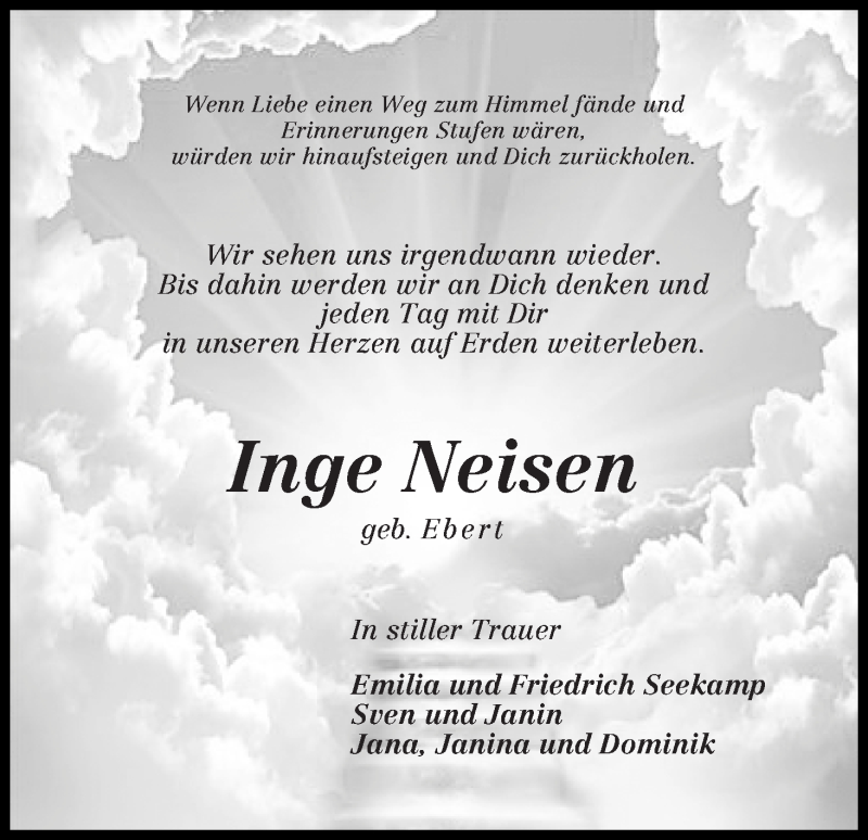 Traueranzeige von Inge Neisen von WESER-KURIER