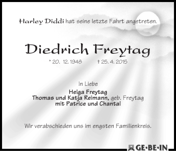 Traueranzeige von Diedrich Freytag