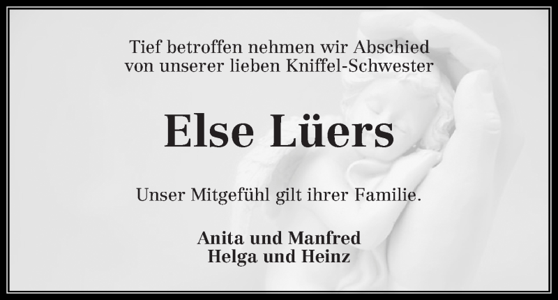 Traueranzeige von Else Lüers von Wuemme Zeitung