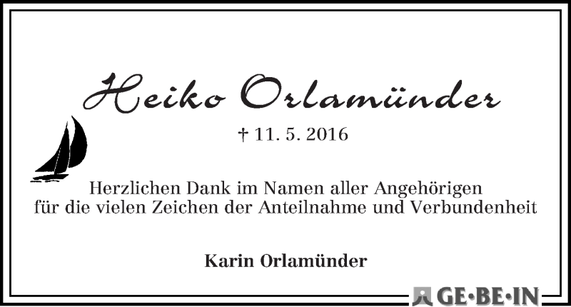 Traueranzeige von Heiko Orlamünder von WESER-KURIER