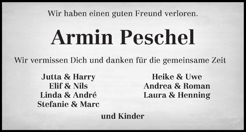  Traueranzeige für Armin Peschel vom 18.03.2015 aus WESER-KURIER