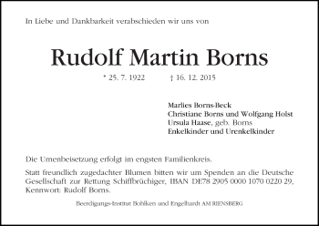 Traueranzeige von Rudolf Martin Borns