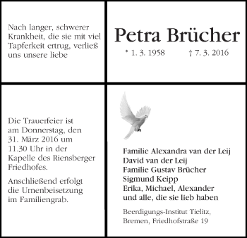 Traueranzeige von Petra Brücher