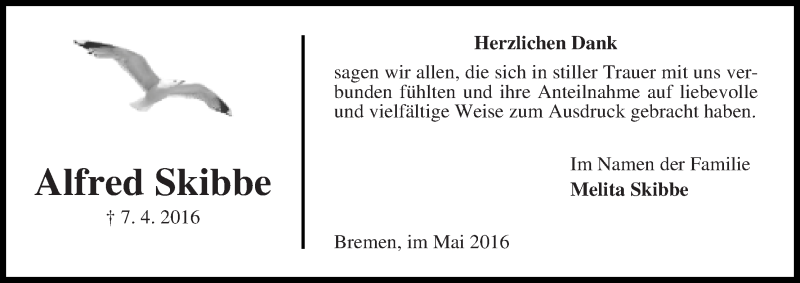 Traueranzeige von Alfred Skibbe von WESER-KURIER
