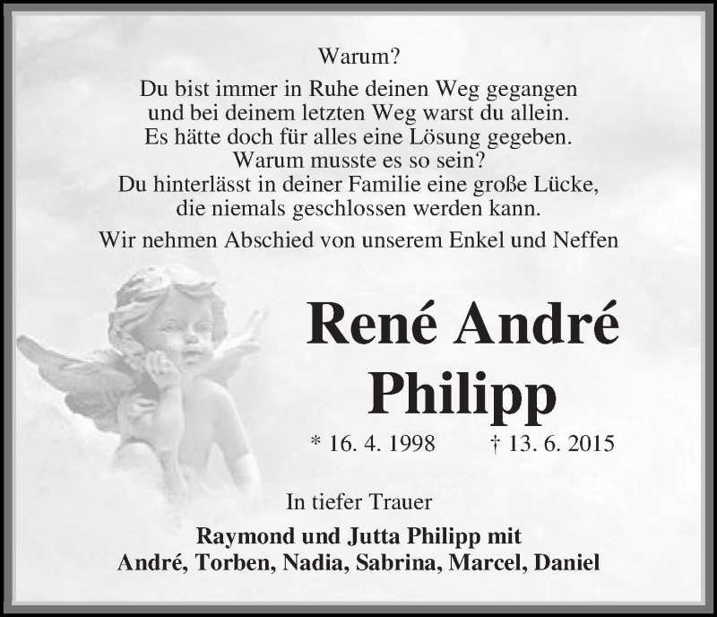  Traueranzeige für René André Philipp vom 19.06.2015 aus Die Norddeutsche