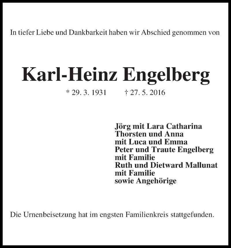 Traueranzeige von Karl-Heinz Engelberg von WESER-KURIER