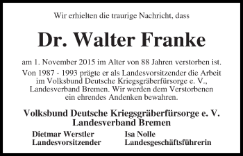Traueranzeige von Walter Franke