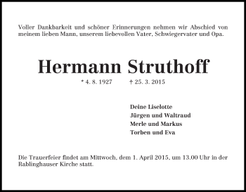 Traueranzeige von Hermann Struthoff