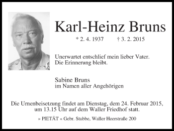 Traueranzeige von Karl-Heinz Bruns