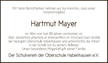 Traueranzeige von Hartmut Mayer