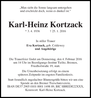 Traueranzeige von Karl-Heinz Kortzack