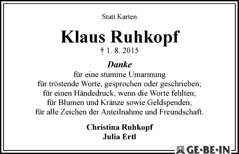 Traueranzeige von Klaus Ruhkopf von WESER-KURIER