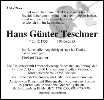 Traueranzeige von Hans Günter Teschner