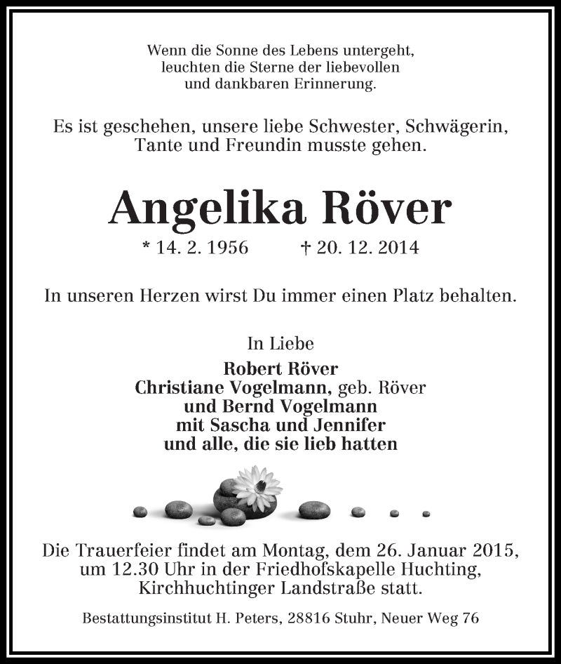 Traueranzeige von Angelika Röver von WESER-KURIER