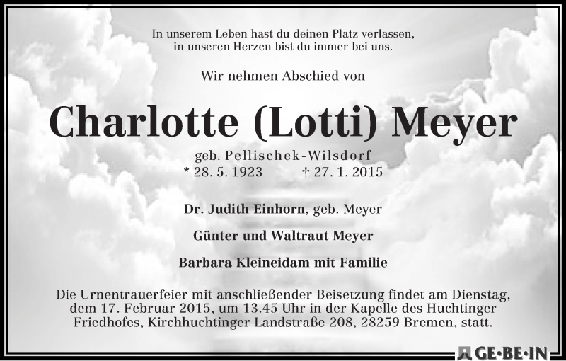 Traueranzeige von Charlotte (Lotti) Meyer von WESER-KURIER