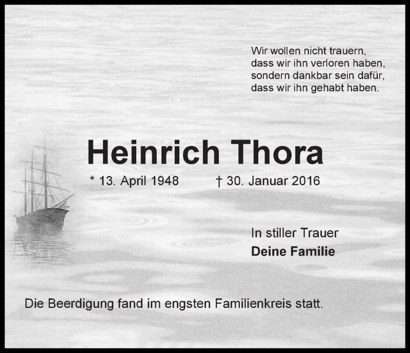 Traueranzeige von Heinrich Thora von Die Norddeutsche