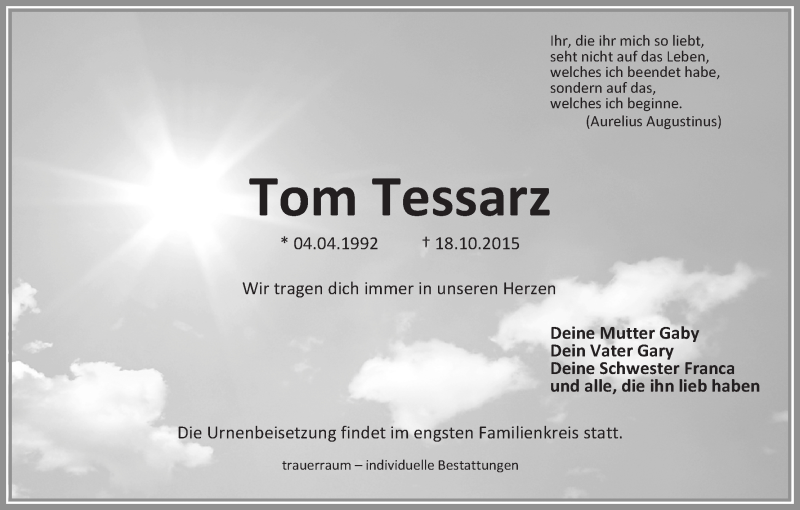  Traueranzeige für Tom Tessarz vom 07.11.2015 aus WESER-KURIER
