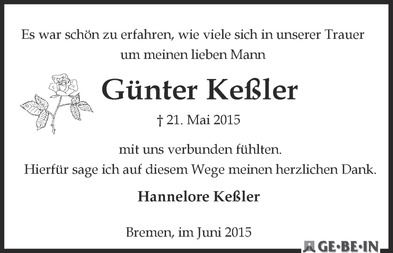 Traueranzeige von Günter Keßler von WESER-KURIER