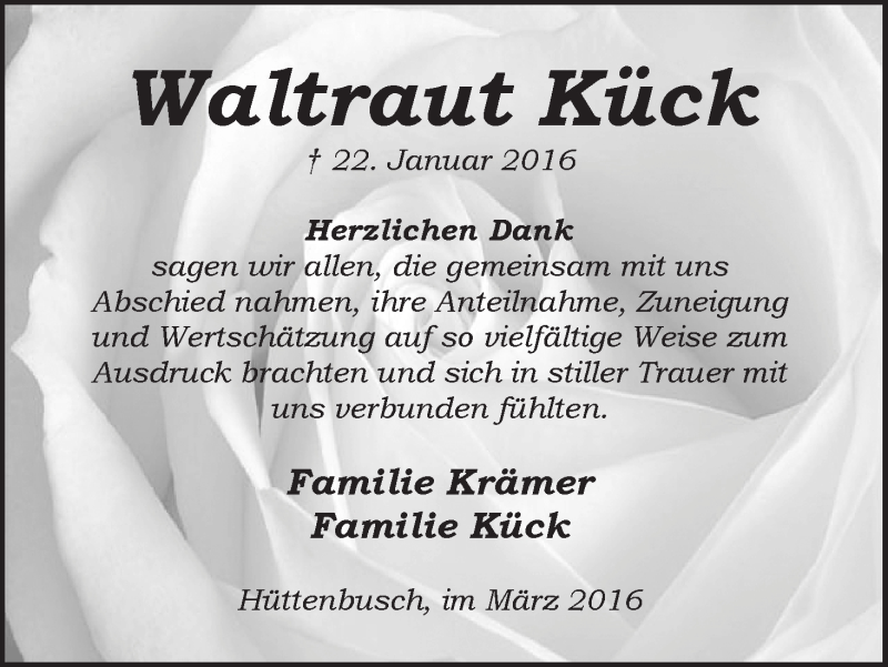 Traueranzeige von Waltraut Kück von Wuemme Zeitung