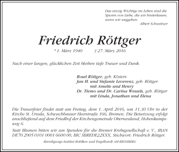 Traueranzeige von Friedrich Röttger