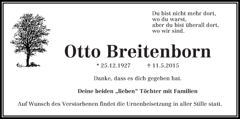 Traueranzeige von Otto Breitenborn von WESER-KURIER