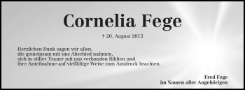 Traueranzeige von Cornelia Fege