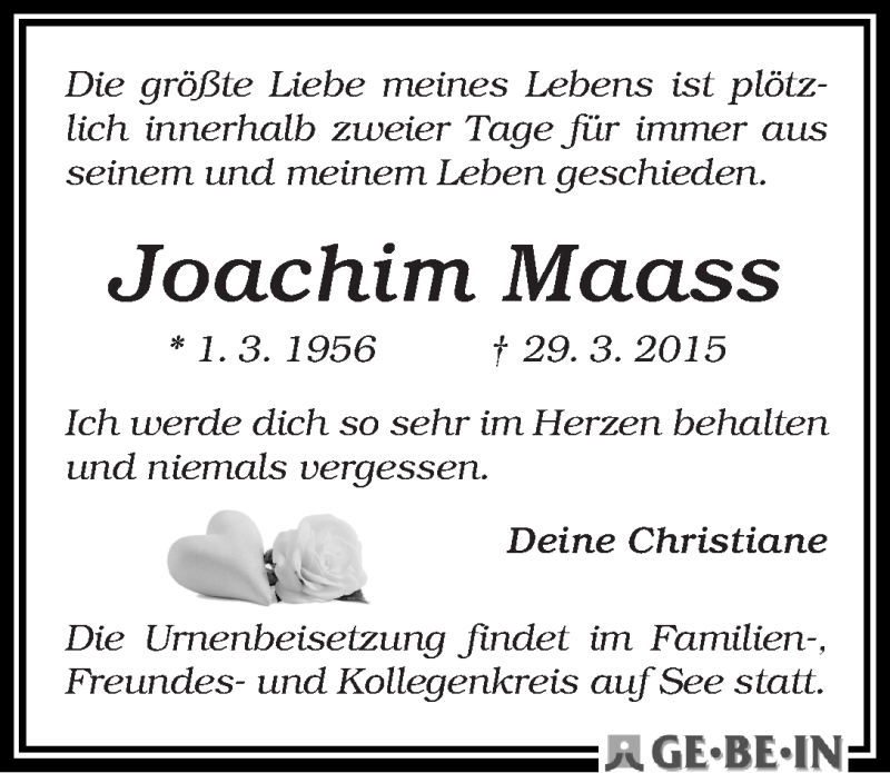 Traueranzeige von Joachim Maass von WESER-KURIER