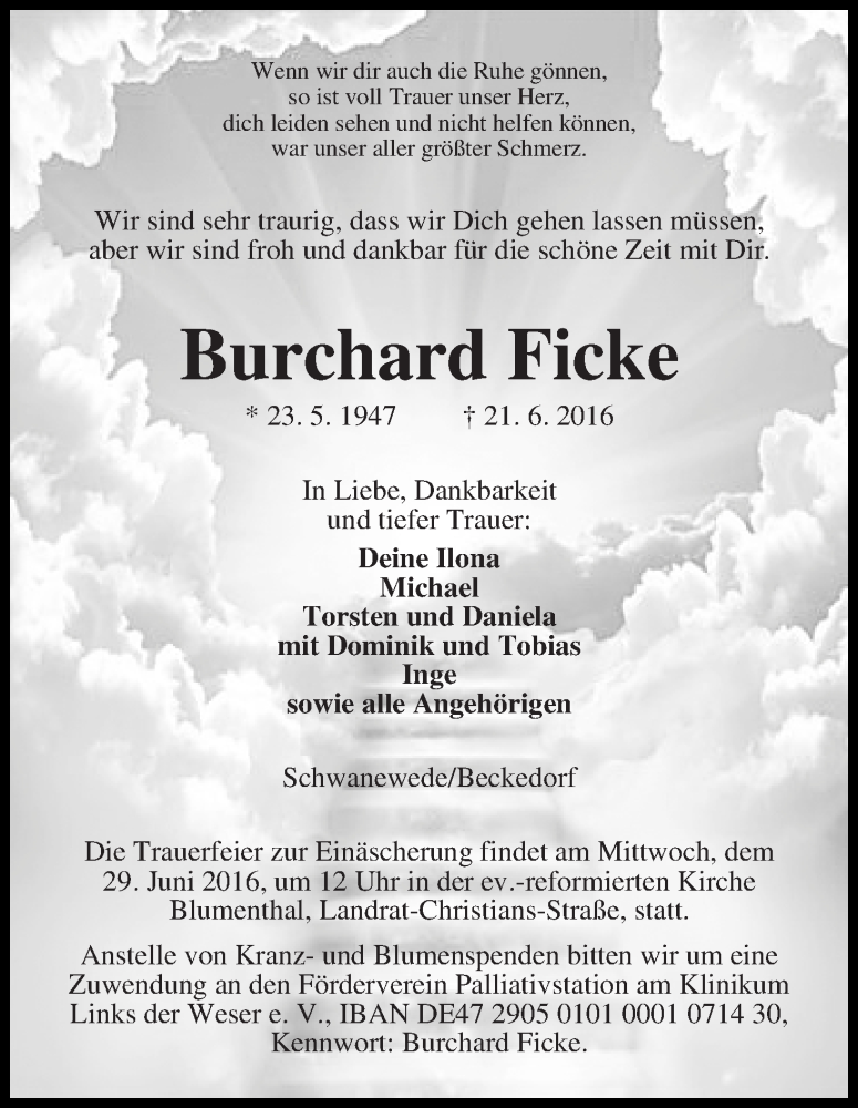 Traueranzeige von Burchard Ficke von Die Norddeutsche