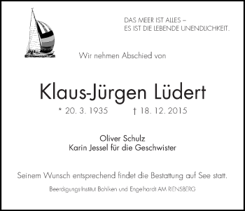 Traueranzeige von Klaus-Jürgen Lüdert