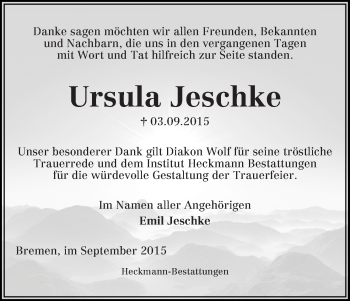Traueranzeige von Ursula Jeschke