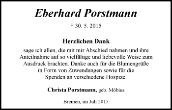 Traueranzeige von Eberhard Porstmann