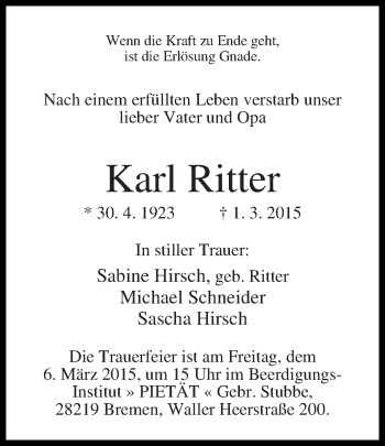Traueranzeige von Karl Ritter