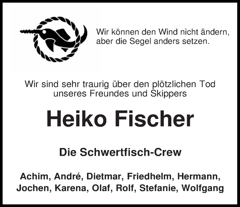  Traueranzeige für Heiko Fischer vom 29.12.2014 aus WESER-KURIER