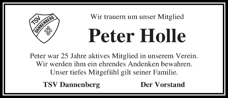 Traueranzeige von Peter Holle von Wuemme Zeitung