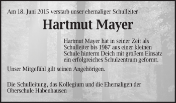 Traueranzeige von Hartmut Mayer