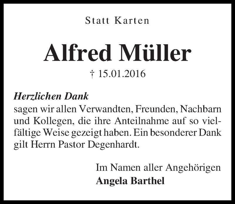 Traueranzeige von Alfred Müller von WESER-KURIER