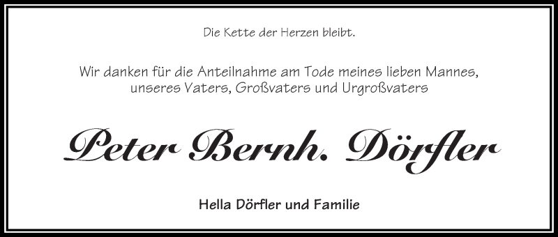 Traueranzeige von Peter Bernh. Dörfler von WESER-KURIER