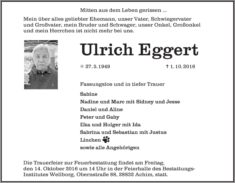 Traueranzeige von Ulrich Eggert von WESER-KURIER