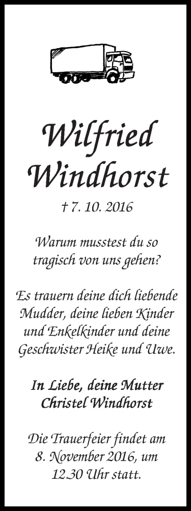 Traueranzeige von Wilfried Windhorst von WESER-KURIER