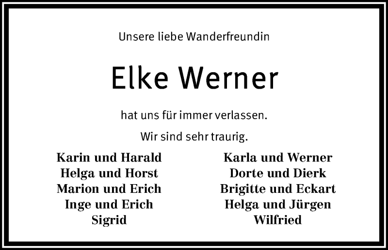 Traueranzeige von Elke Werner von Osterholzer Kreisblatt