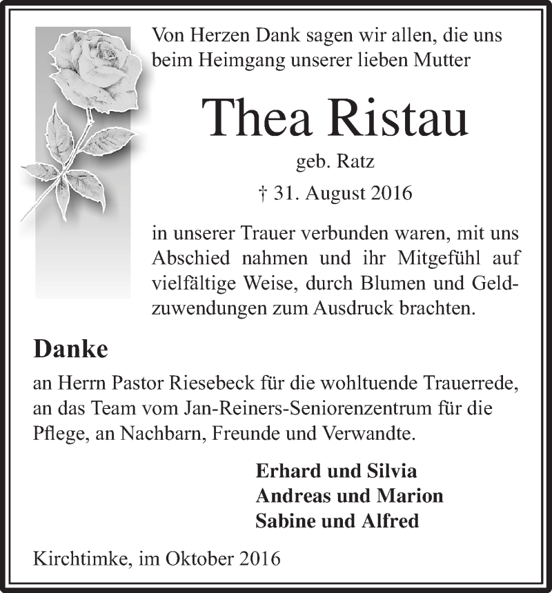 Traueranzeigen Von Thea Ristau Trauer And Gedenken 2828