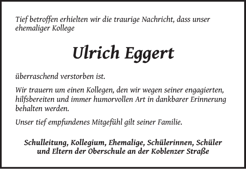 Traueranzeige von Ulrich Eggert von WESER-KURIER