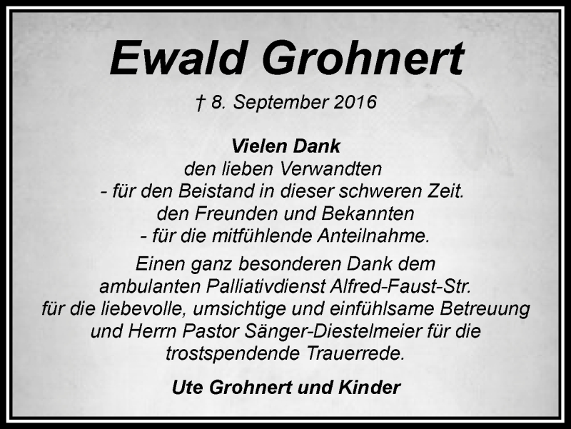 Traueranzeige von Ewald Grohnert von WESER-KURIER