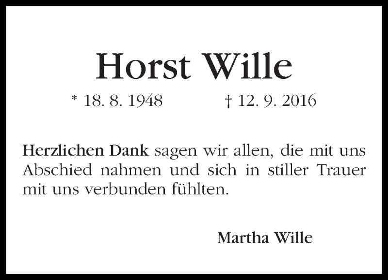 Traueranzeige von Horst Wille von WESER-KURIER