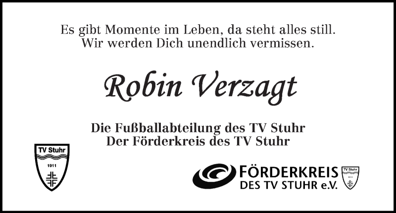  Traueranzeige für Robin Verzagt vom 12.10.2016 aus WESER-KURIER